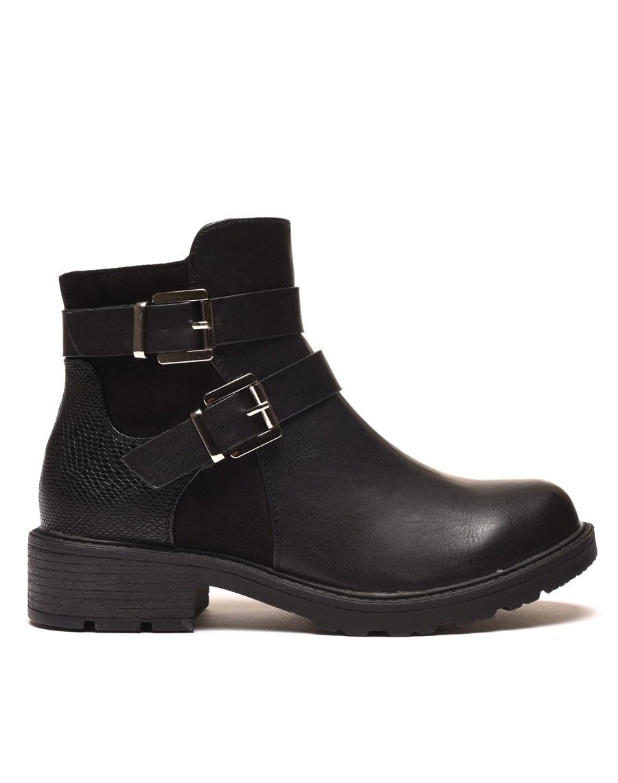 Bottines plates noires avec doubles lanières