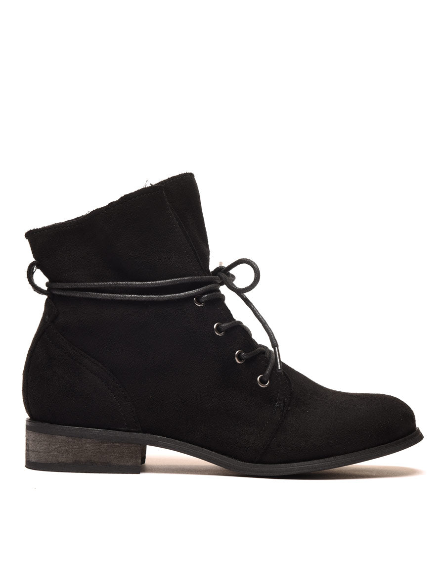 Bottines plates noires avec haut souple et lacets