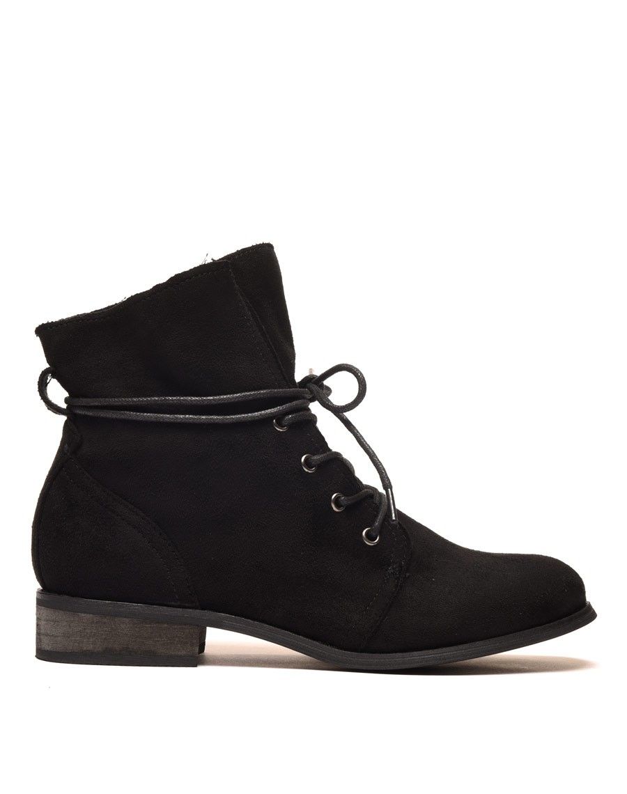 Bottines plates noires avec haut souple et lacets