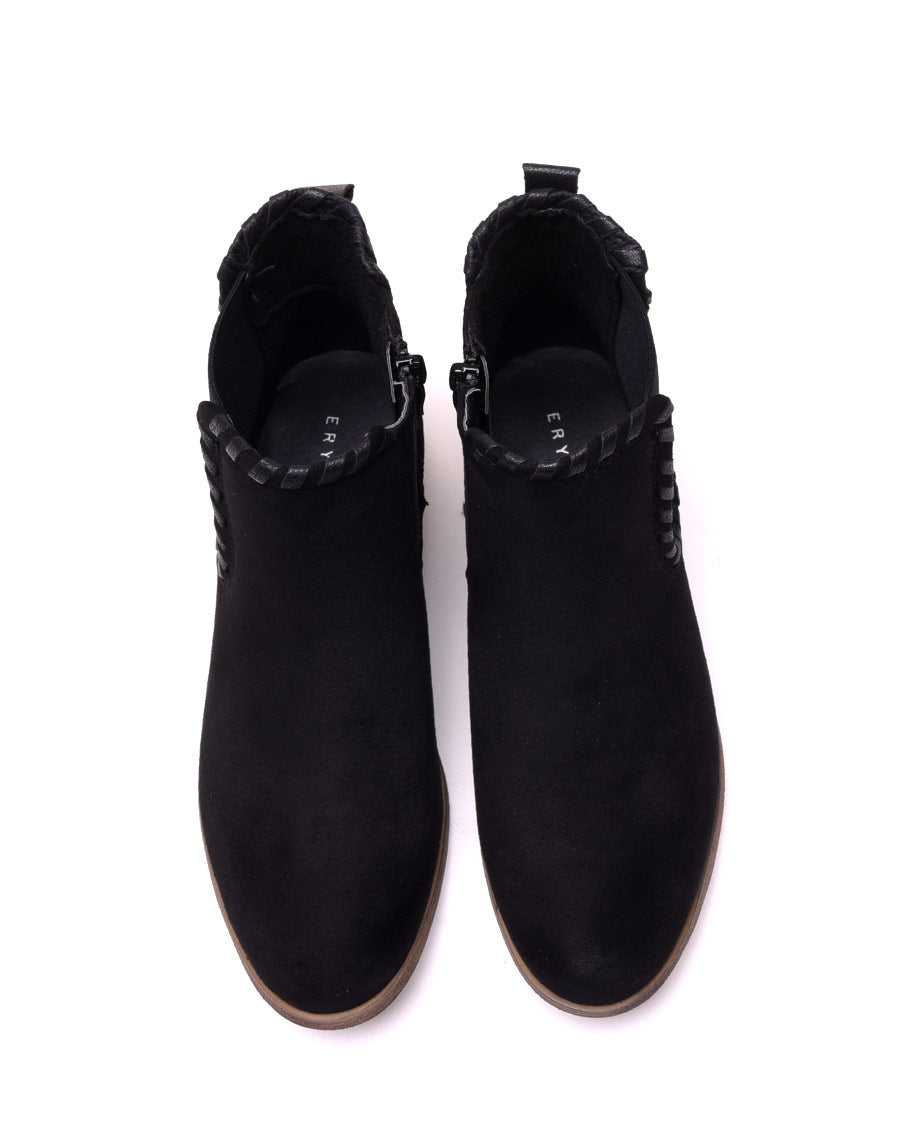 Bottines plates noires bi matières à détails