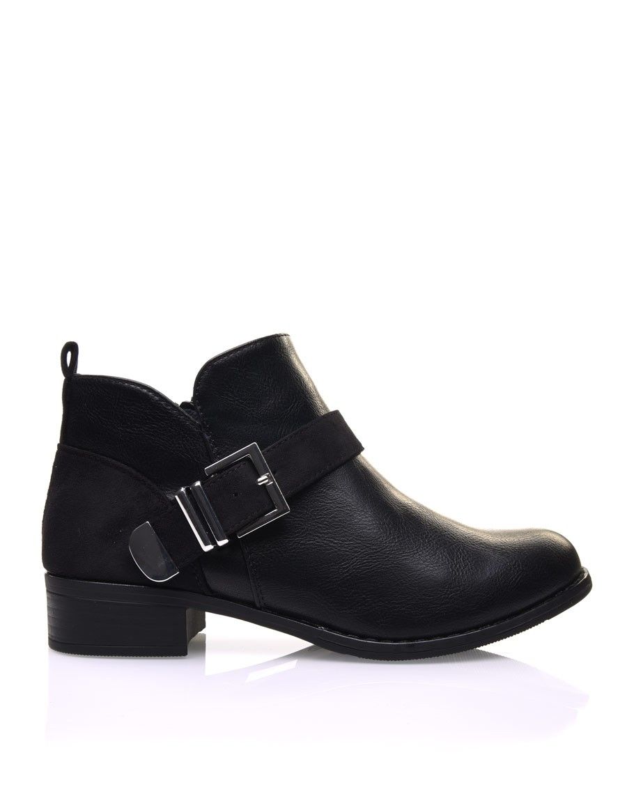 Bottines plates noires empiècements suédines