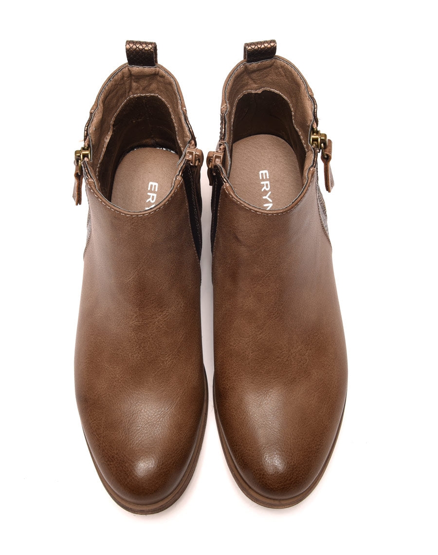 Bottines plates taupes avec motifs python