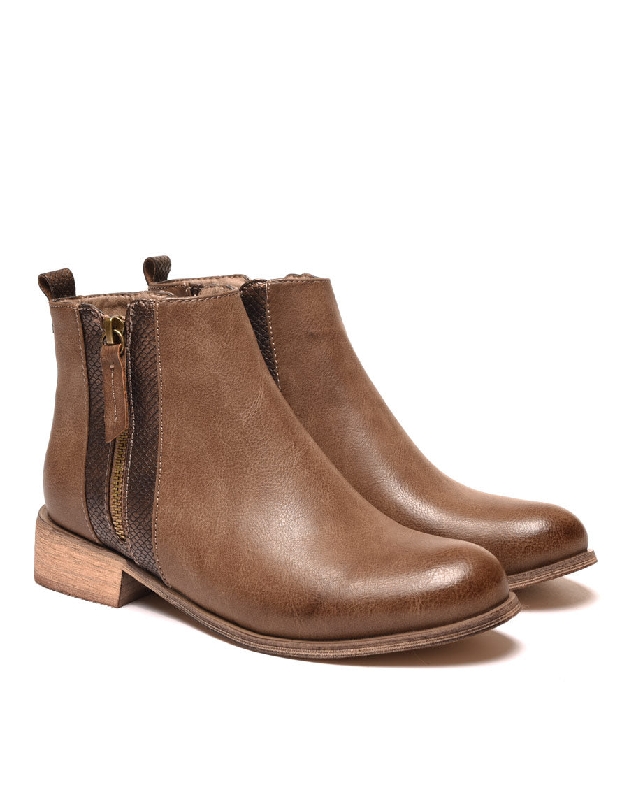 Bottines plates taupes avec motifs python