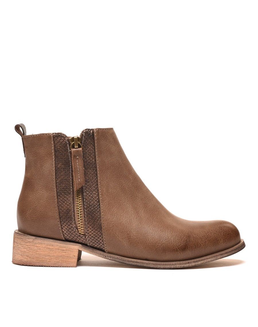 Bottines plates taupes avec motifs python