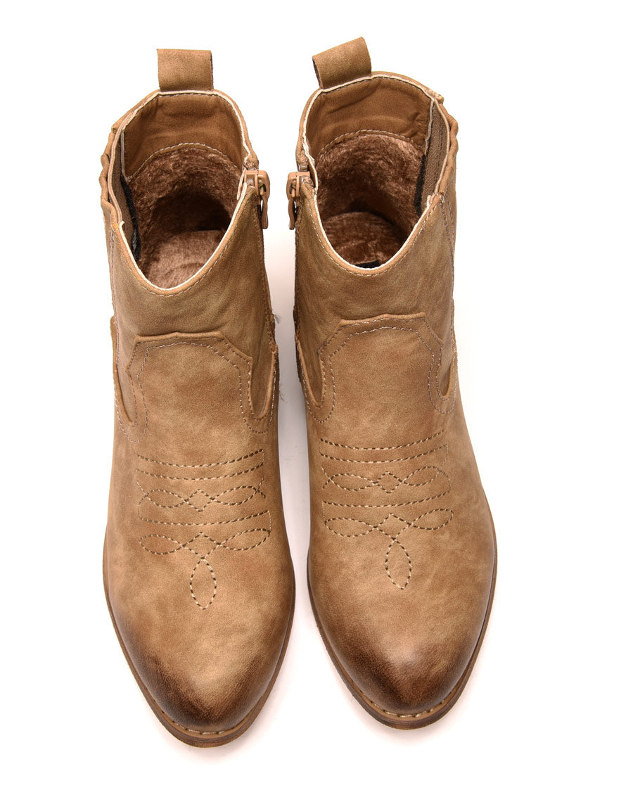 Bottines santiag taupes avec coutures décoratives
