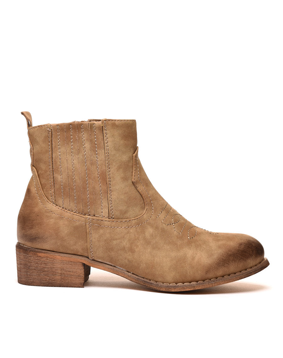 Bottines santiag taupes avec coutures décoratives