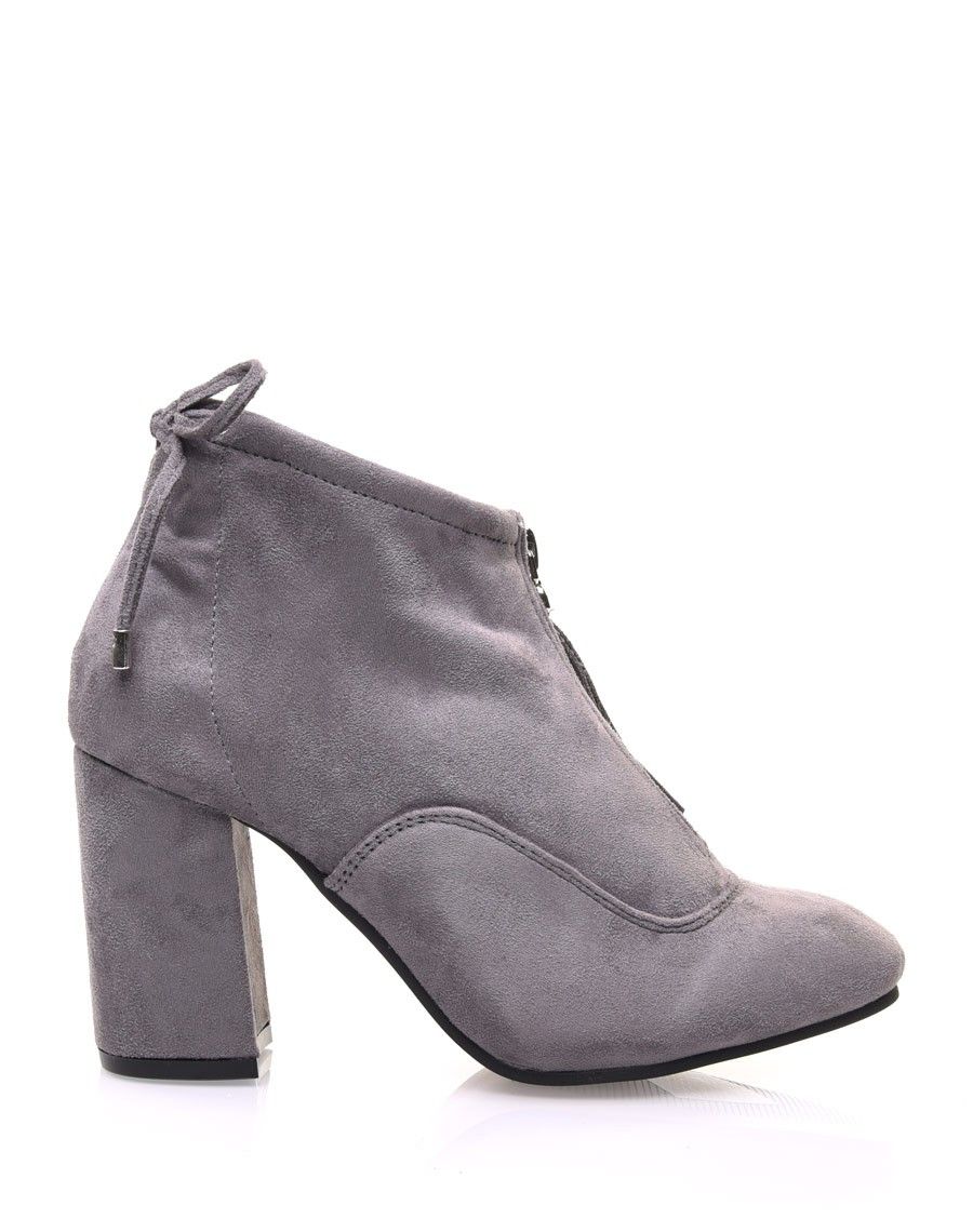 Bottines souples en suédine grises à talons hauts
