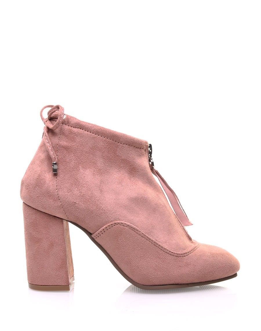 Bottines souples en suédine roses à talons hauts