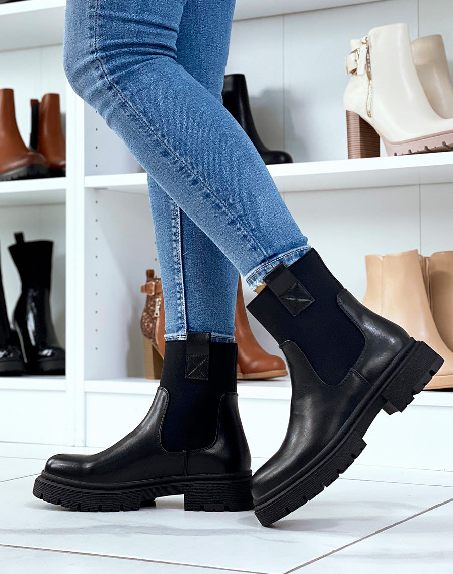 Bottines style chelsea noires à élastique montant