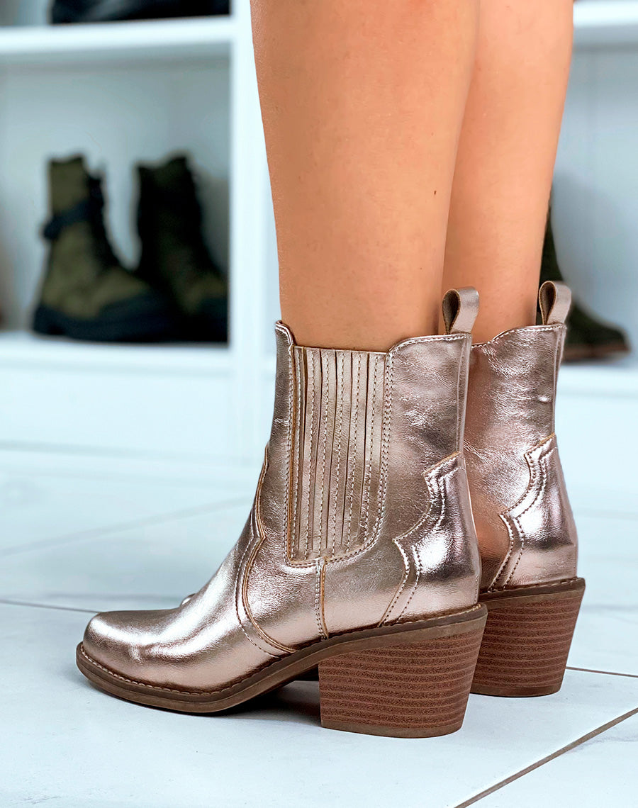 BOTTINES ? TALON CHAMPAGNE ? BOUT POINTU