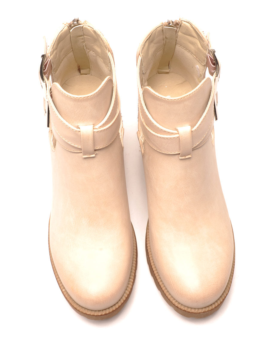 Bottines à talons beiges ajourées et pailletées
