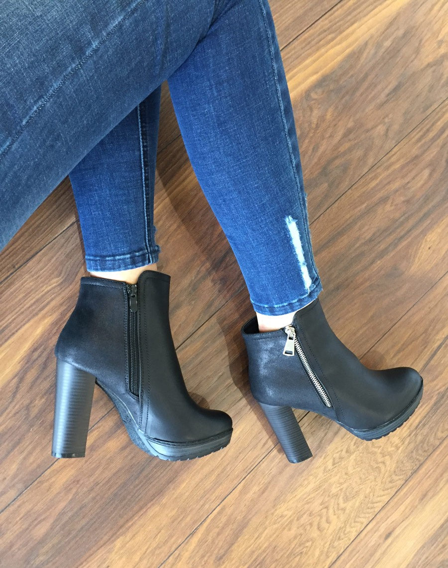 Bottines à talons bi matières noires