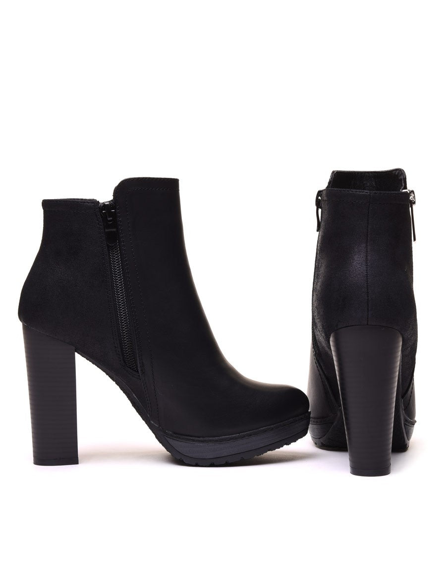 Bottines à talons bi matières noires