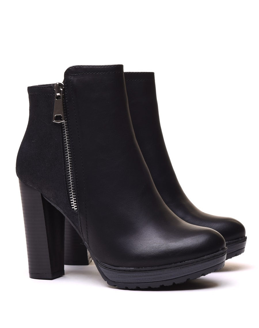 Bottines à talons bi matières noires