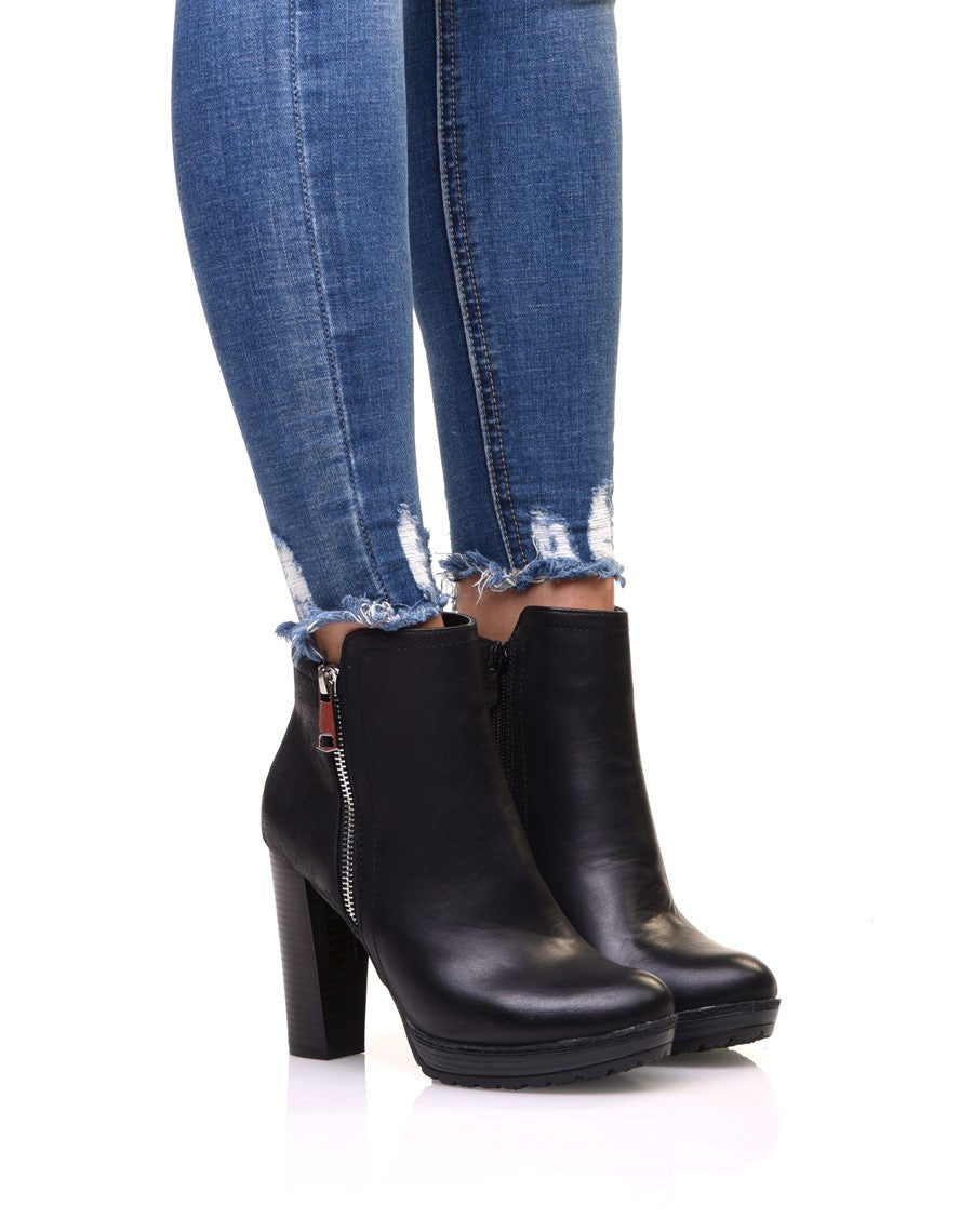 Bottines à talons bi matières noires