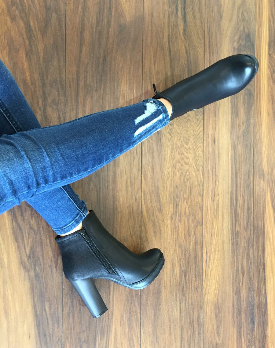 Bottines à talons bi matières noires