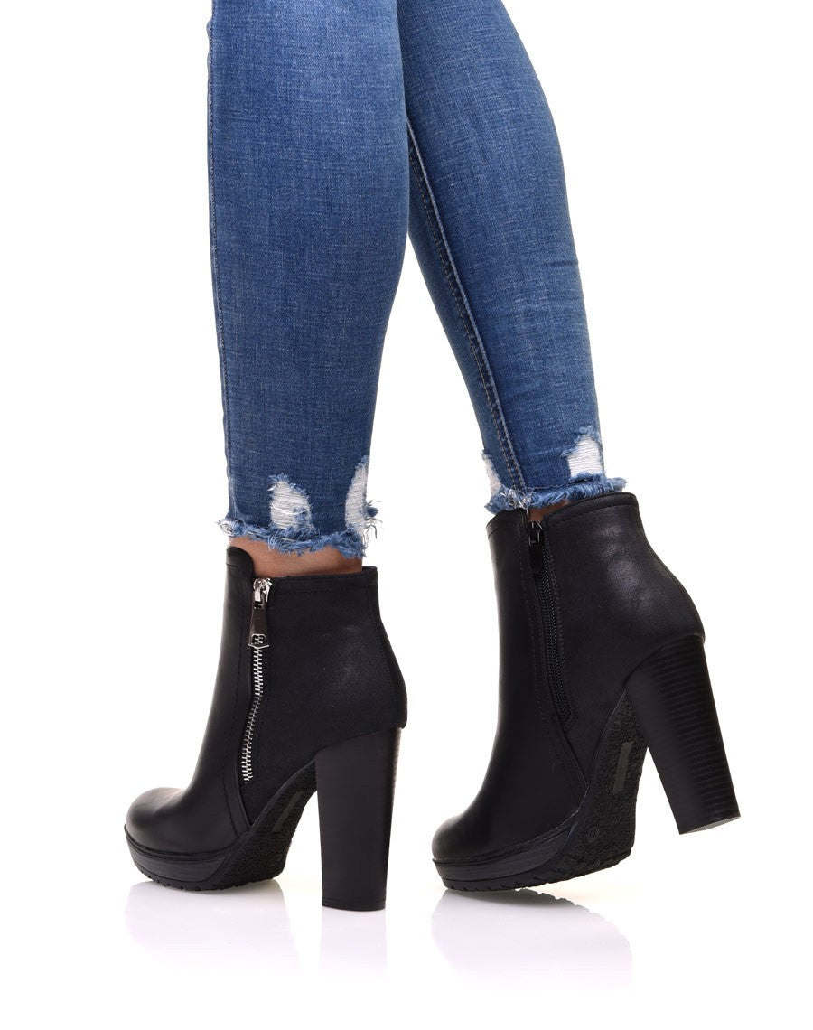 Bottines à talons bi matières noires