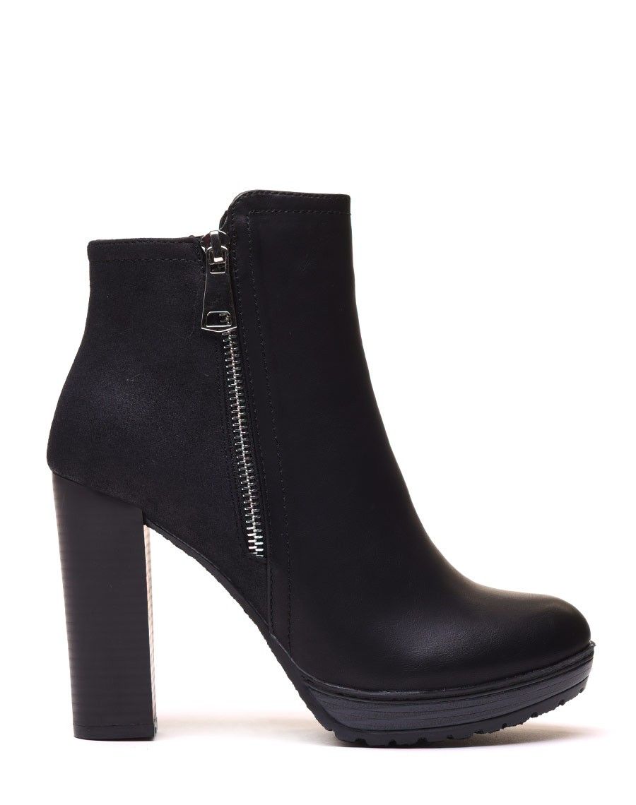 Bottines à talons bi matières noires