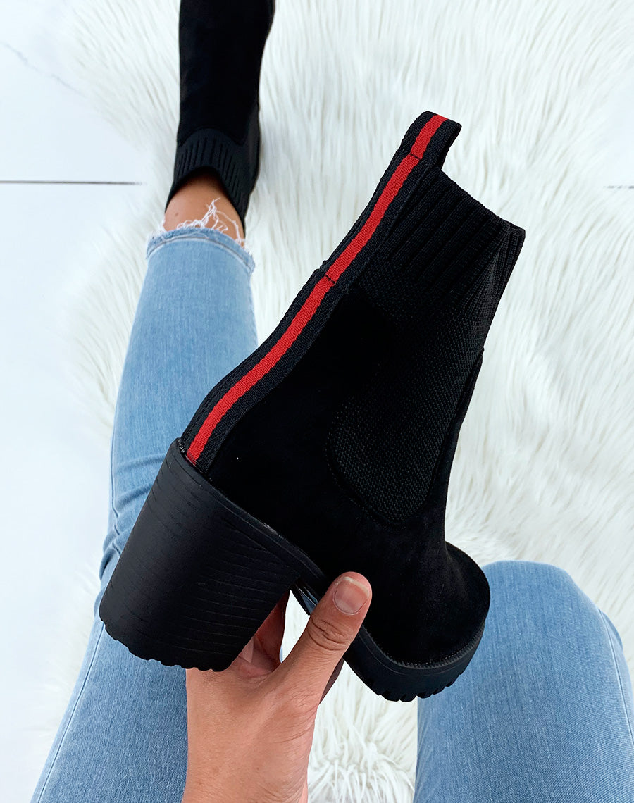 Bottines à talons en suédine noires effet chaussettes