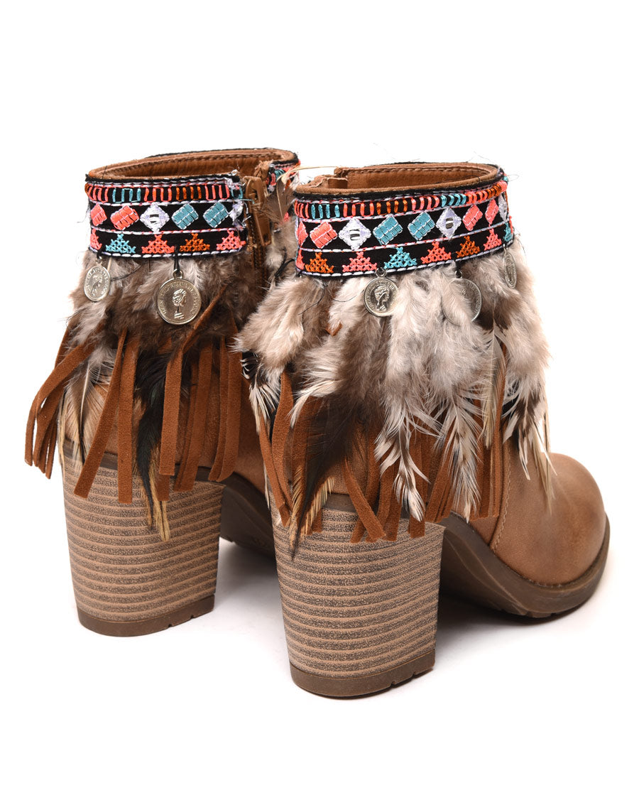 Bottines à talons ethniques camelles