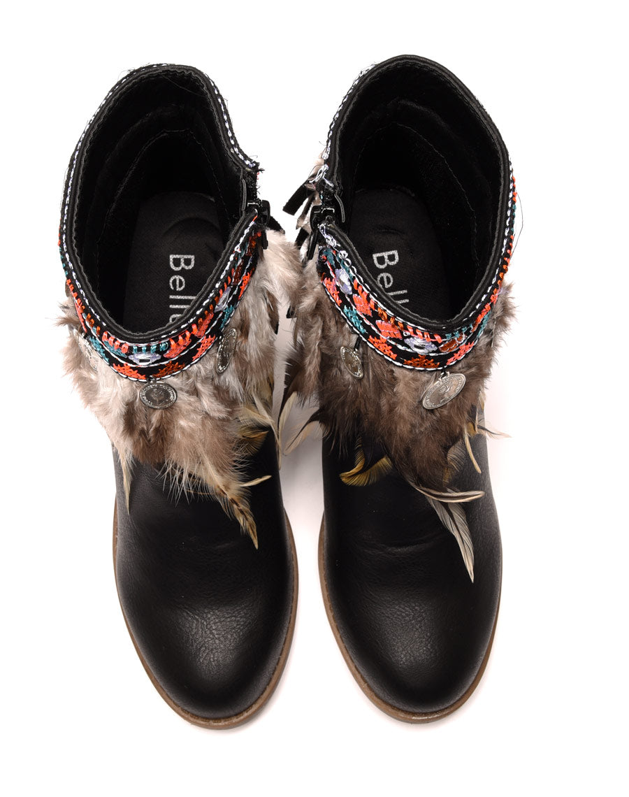 Bottines à talons ethniques noires