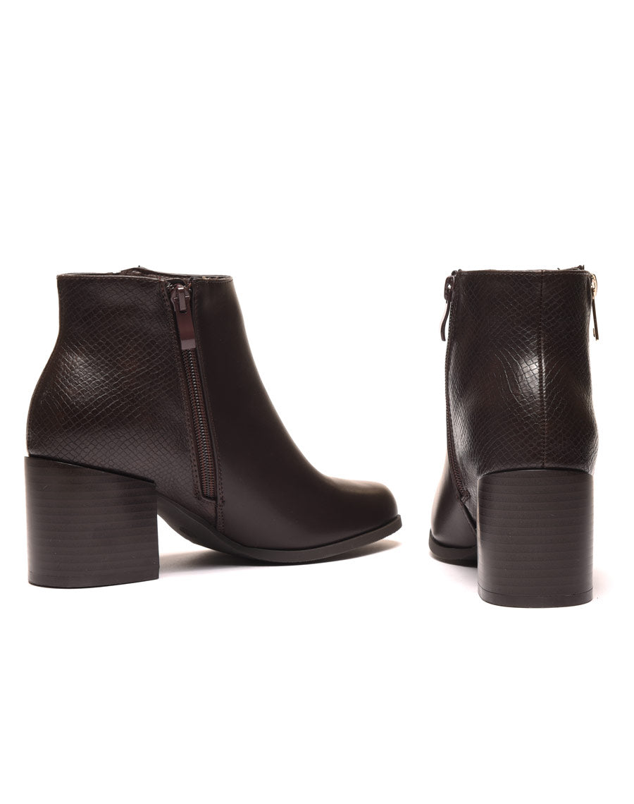 Bottines à talons marron avec fermeture & motifs python
