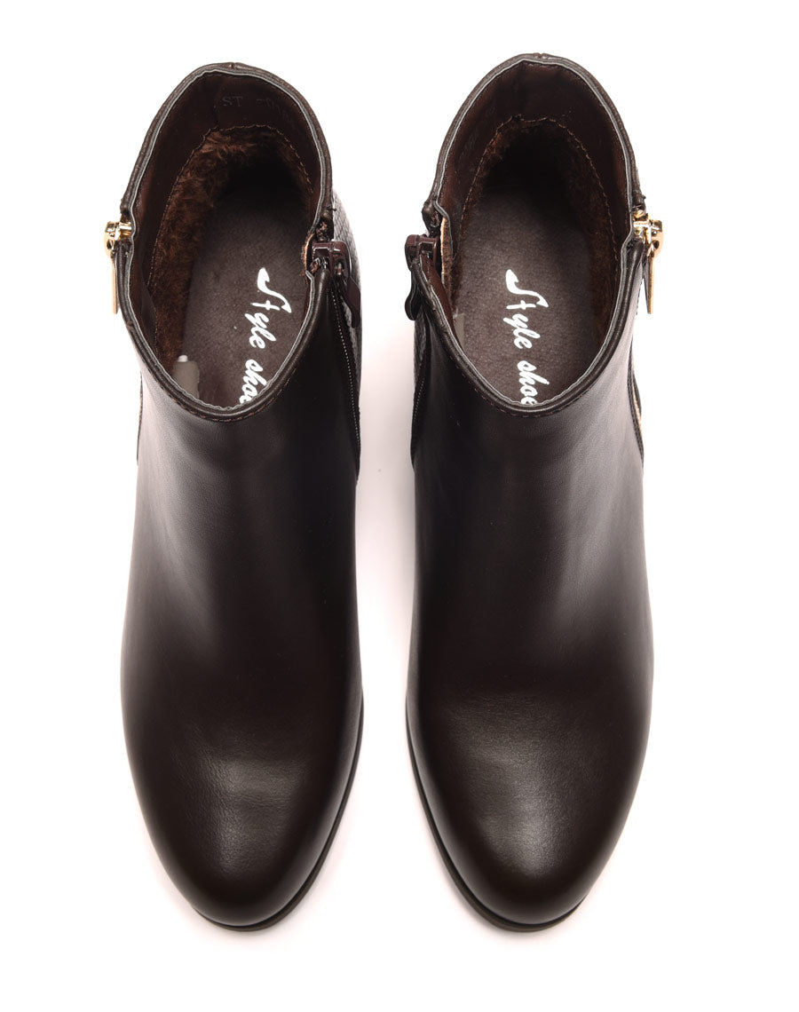 Bottines à talons marron avec fermeture & motifs python