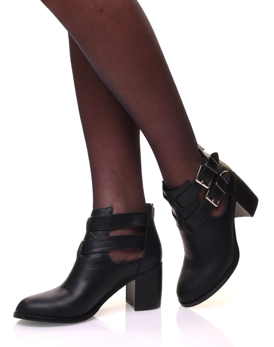 Bottines à talons noires ajourées à double sangles