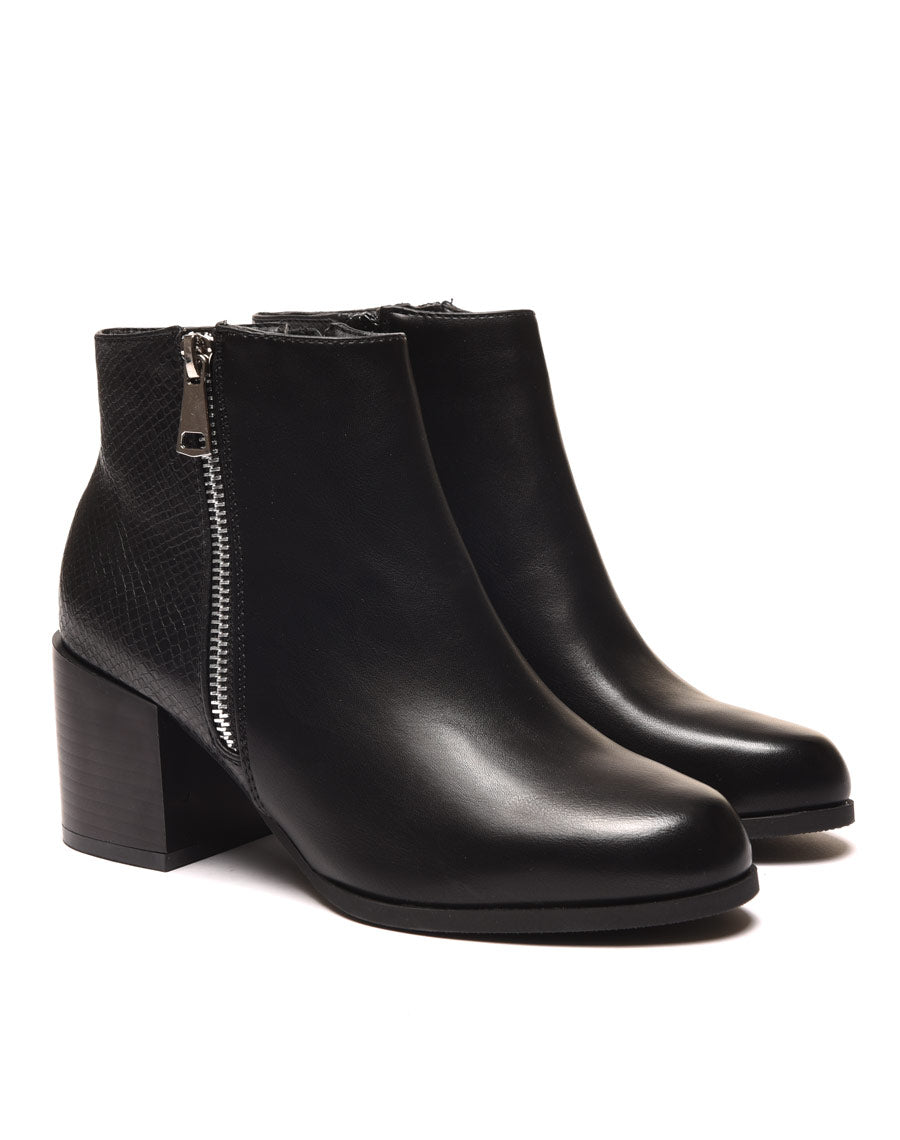 Bottines à talons noires avec fermeture & motifs python