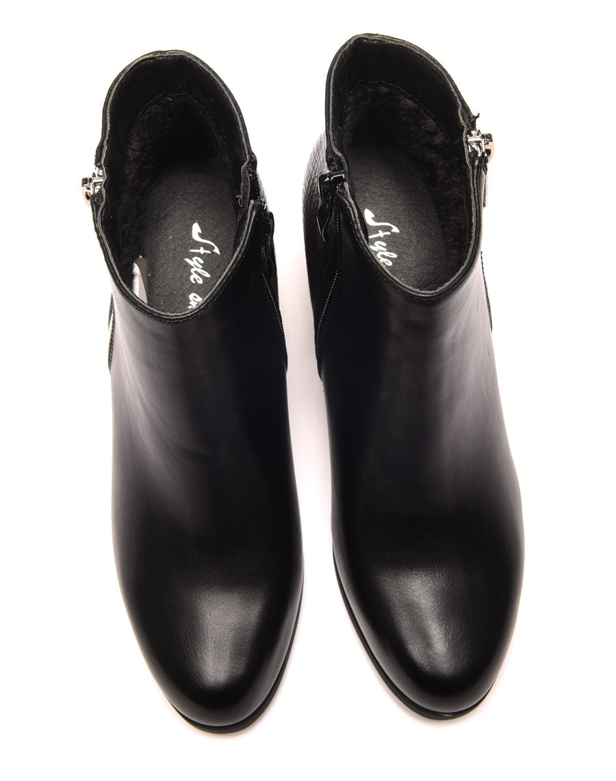 Bottines à talons noires avec fermeture & motifs python