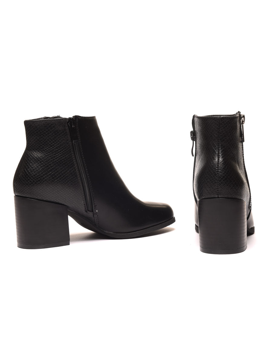 Bottines à talons noires avec fermeture & motifs python