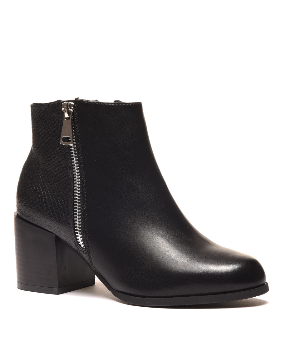 Bottines à talons noires avec fermeture & motifs python