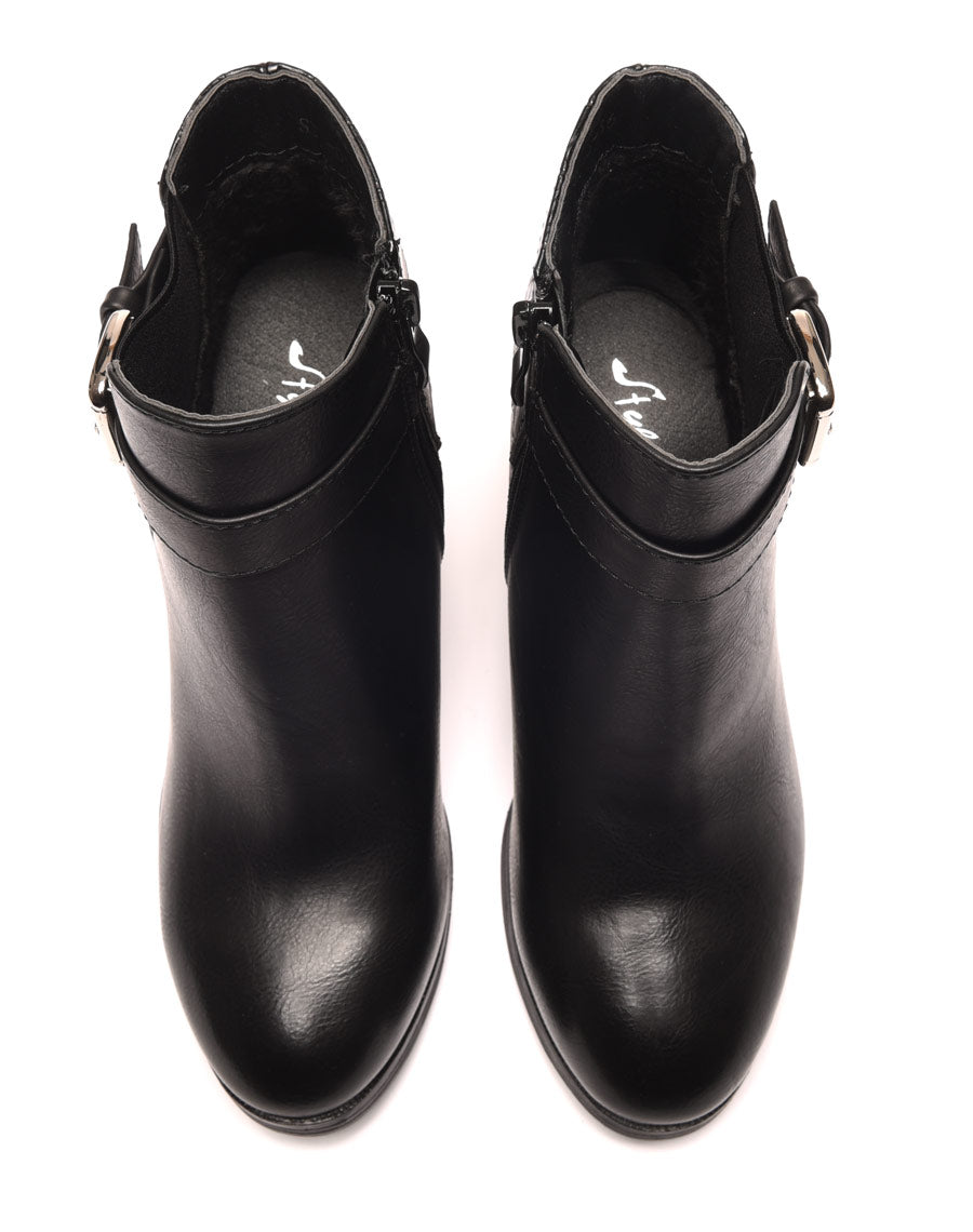 Bottines à talons noires avec lanière et détail crocodile