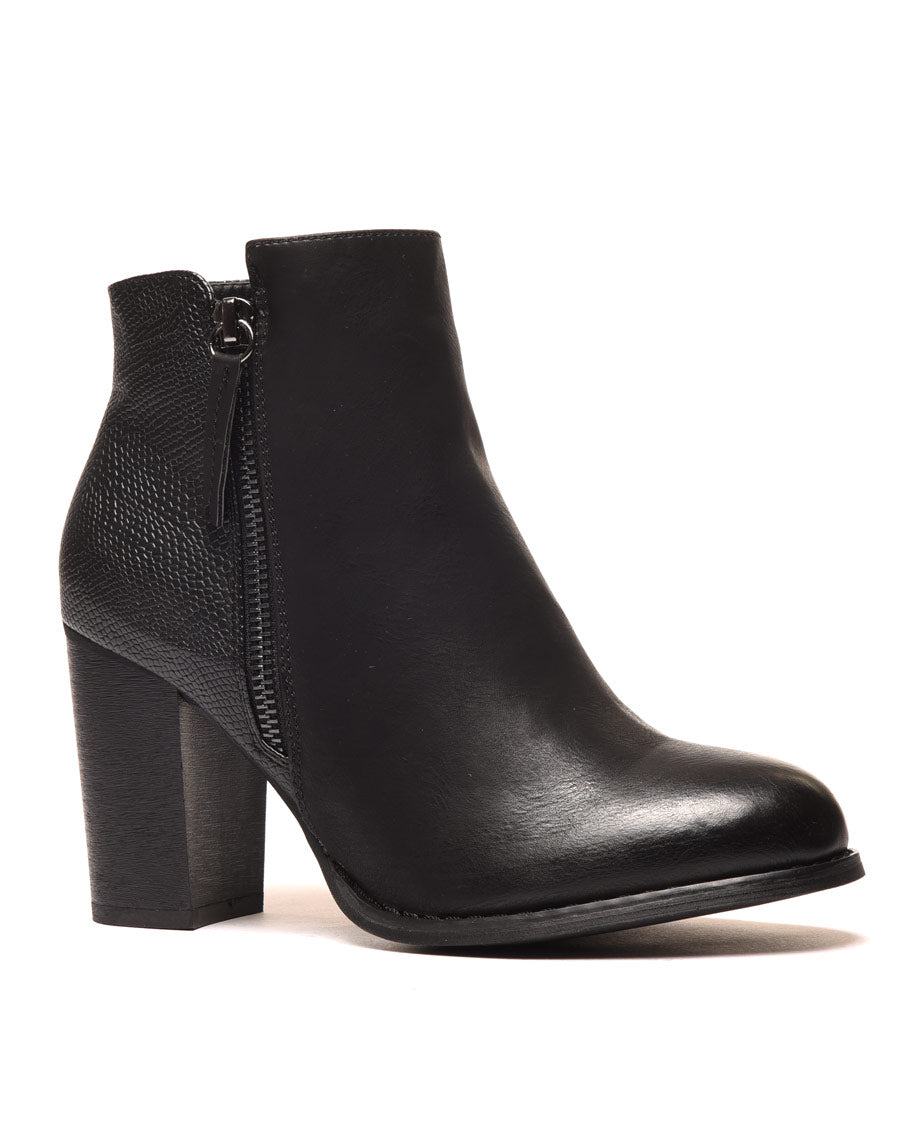 Bottines à talons noires avec motifs python
