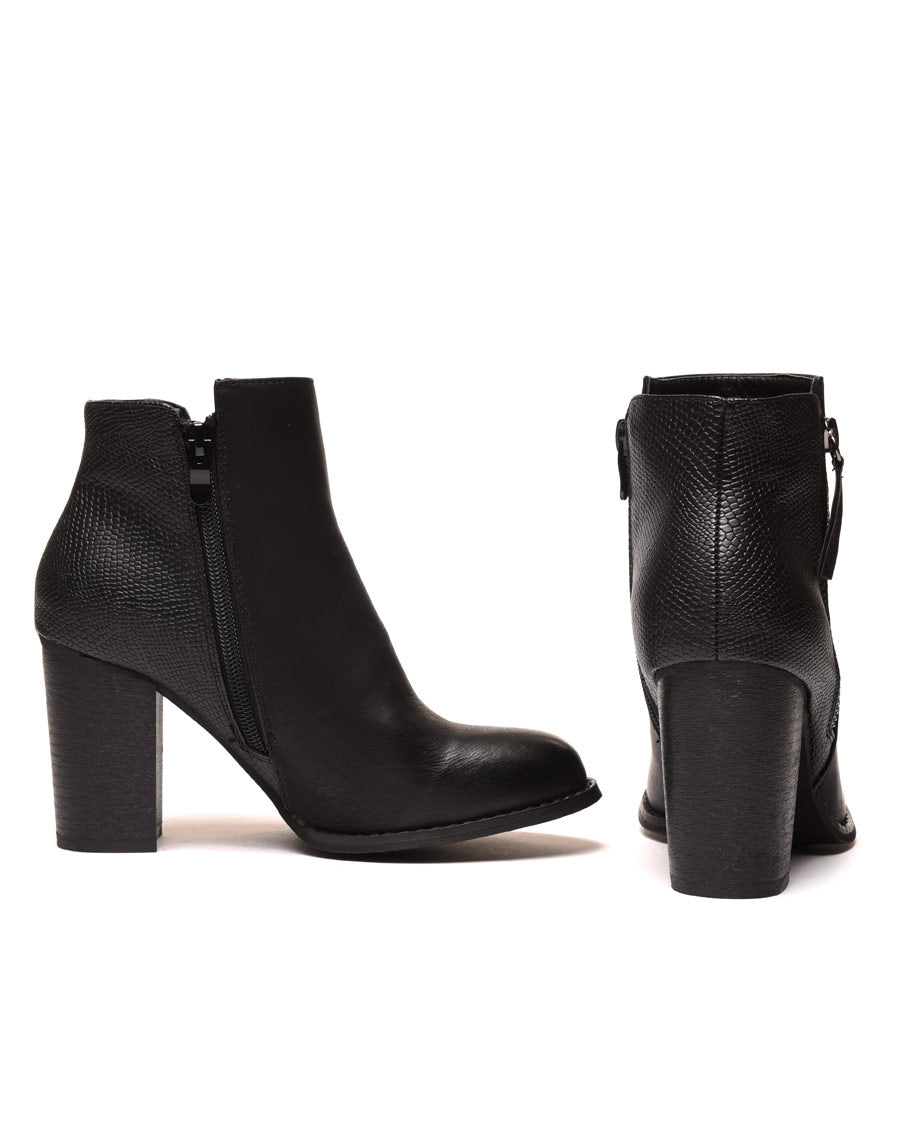 Bottines à talons noires avec motifs python