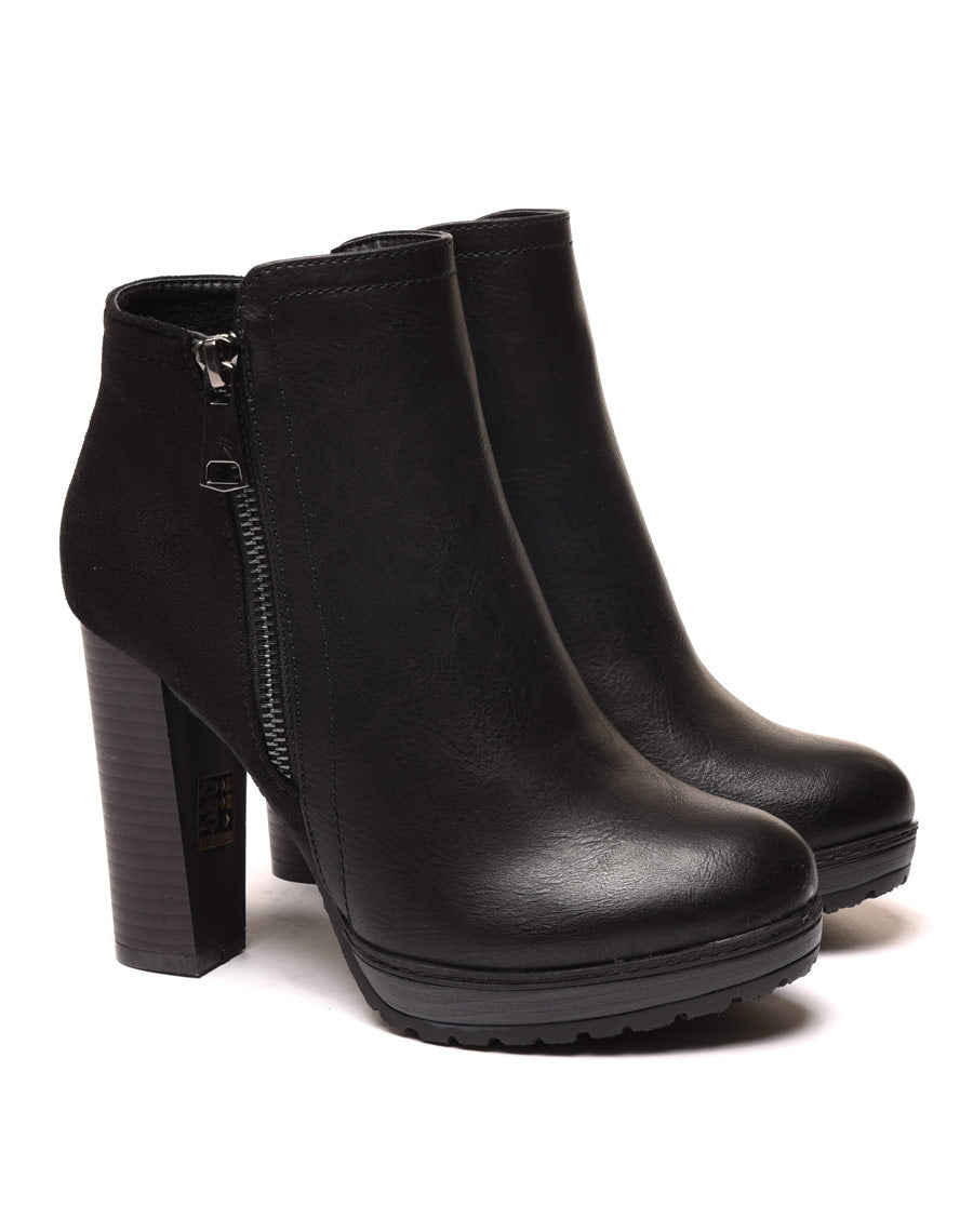 Bottines à talons noires bi matières