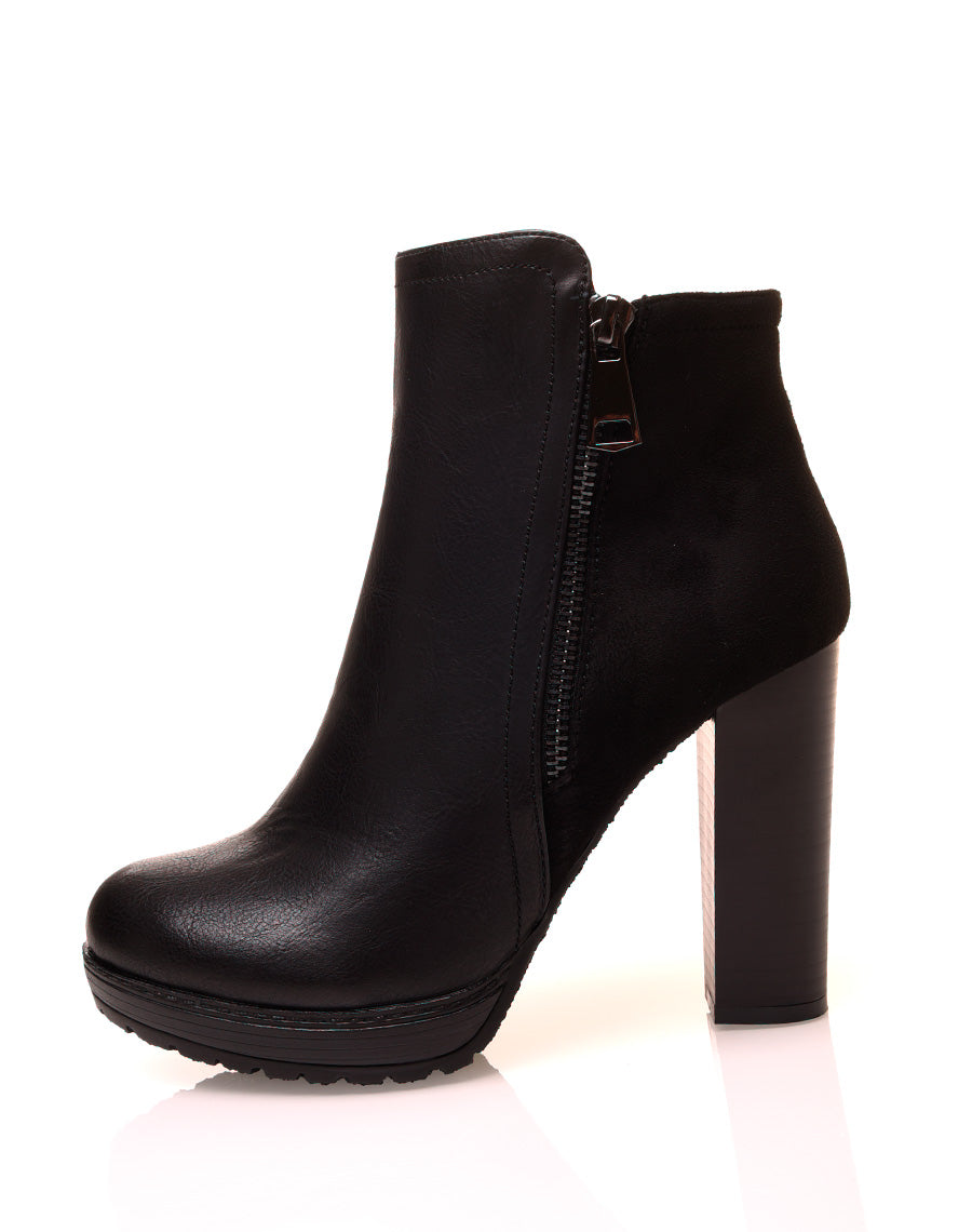 Bottines à talons noires bi matières