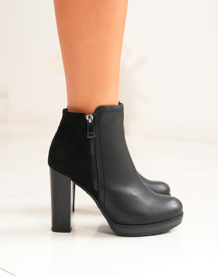 Bottines à talons noires bi matières