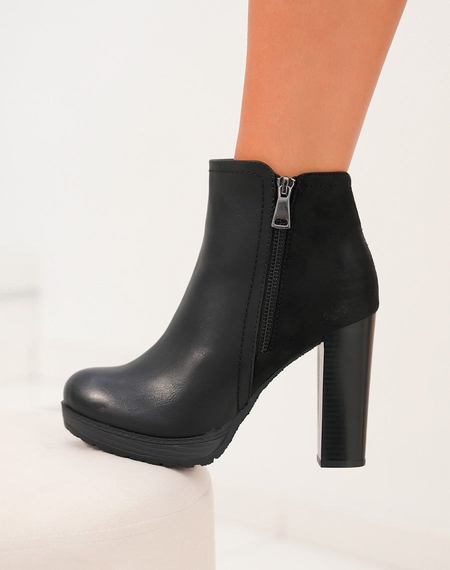 Bottines à talons noires bi matières