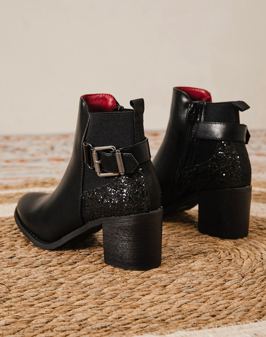 Bottines à talons noires à détail pailleté