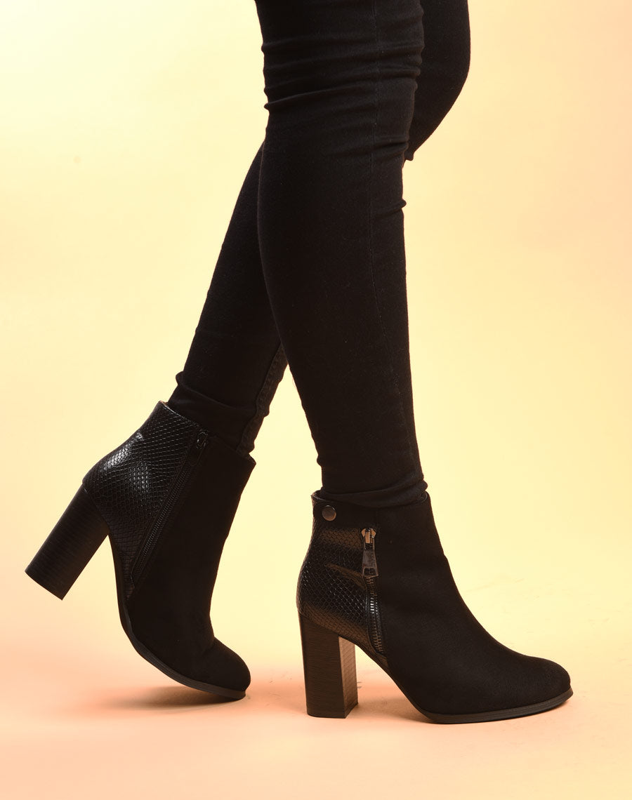 Bottines à talons noires & motif python