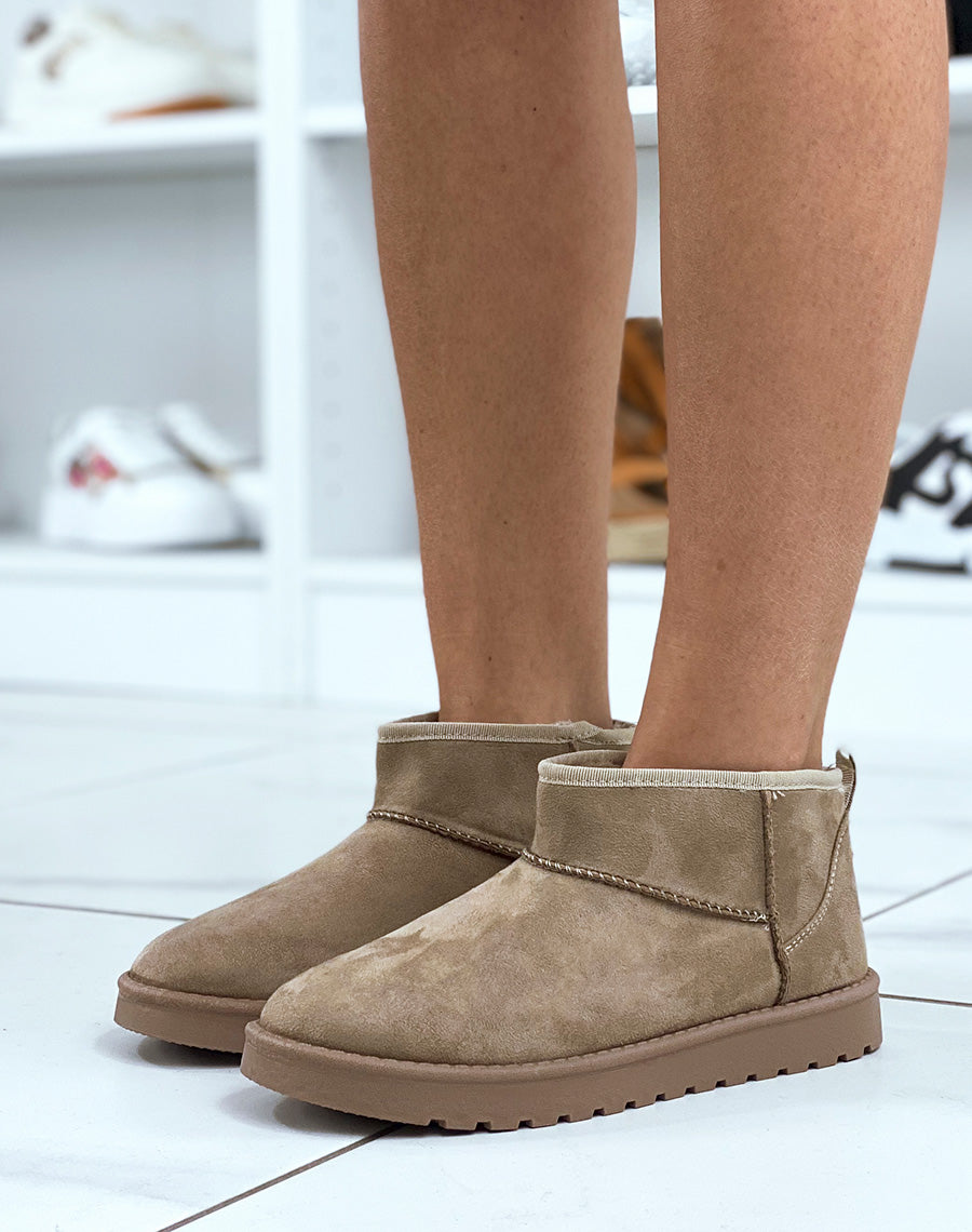 Bottines taupe fourrées en suédine