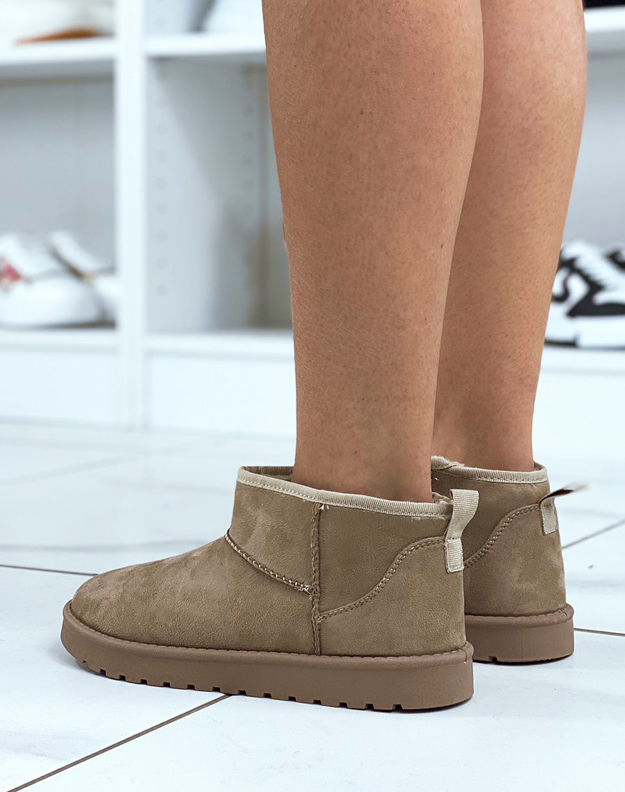 Bottines taupe fourrées en suédine