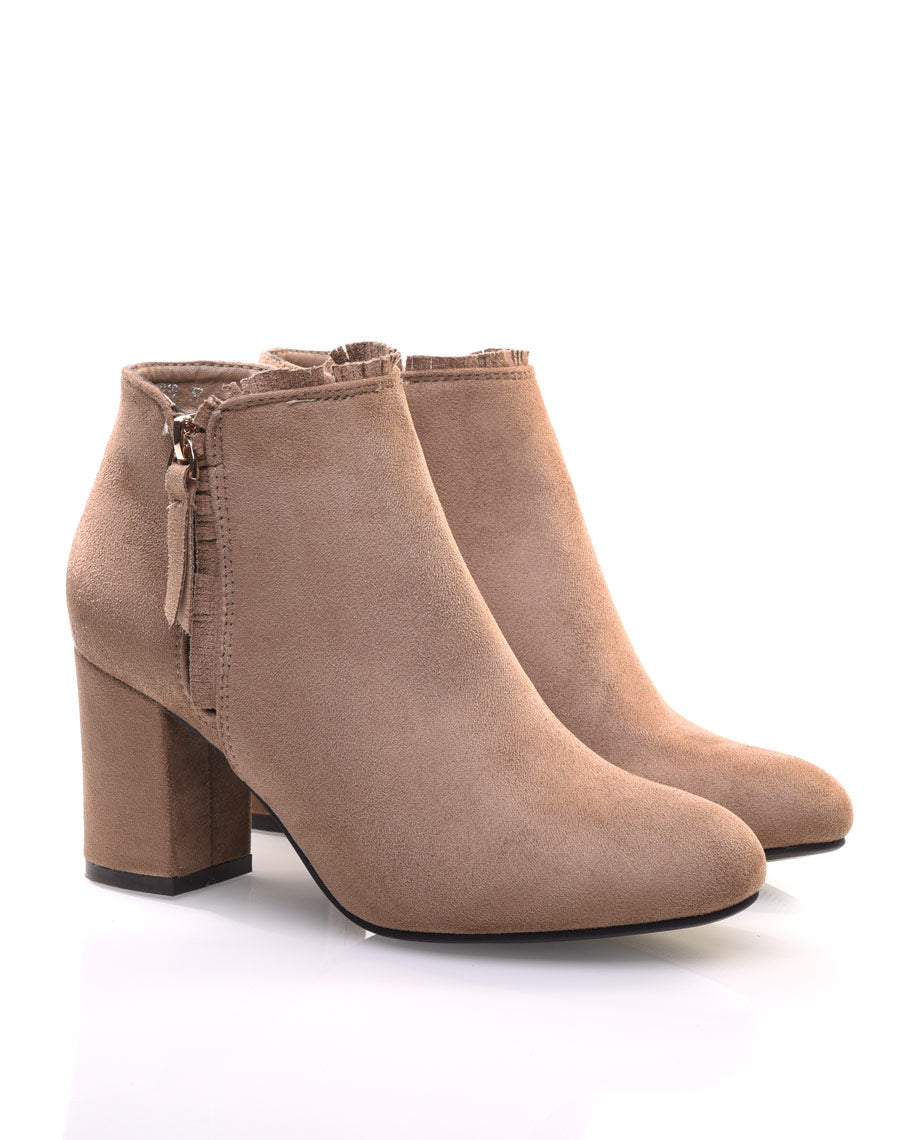 Bottines taupes à petit talon