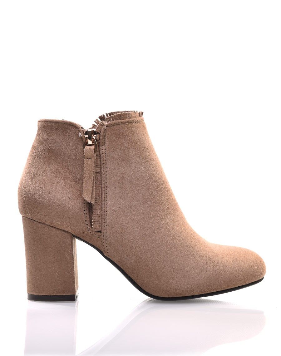 Bottines taupes à petit talon
