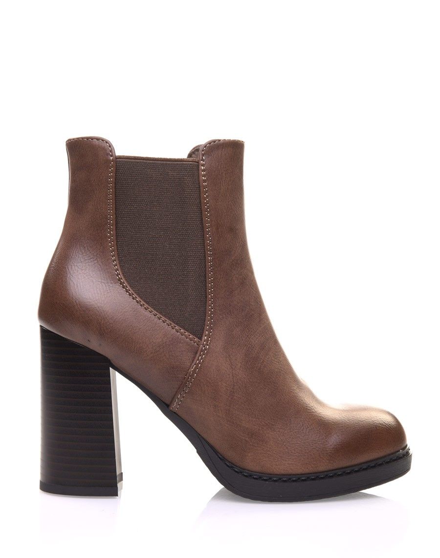 Bottines taupes semi-montantes élastiques