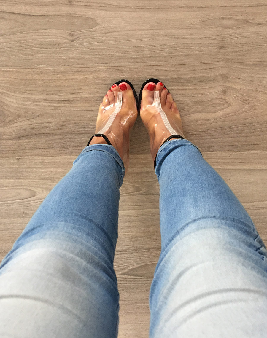 Bottines transparentes noires à talon transparent rond
