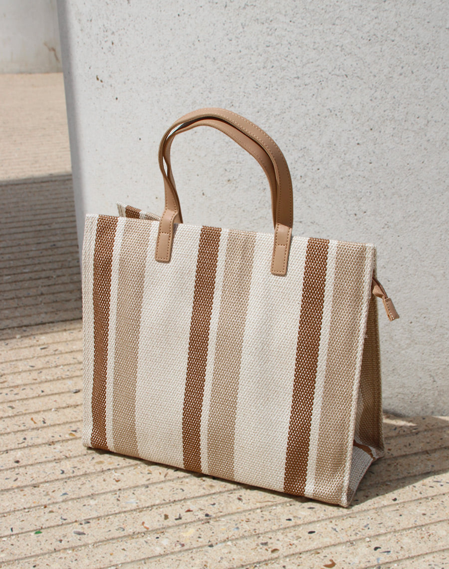 Cabas beige et camel en tissu