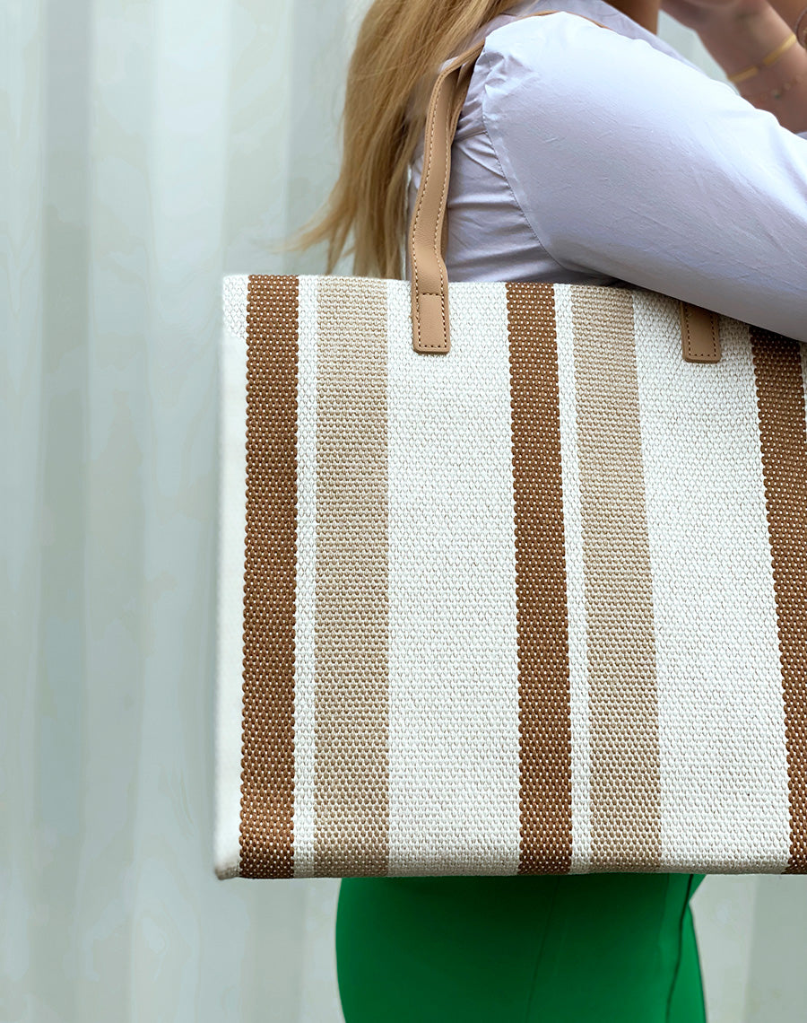 Cabas beige et camel en tissu