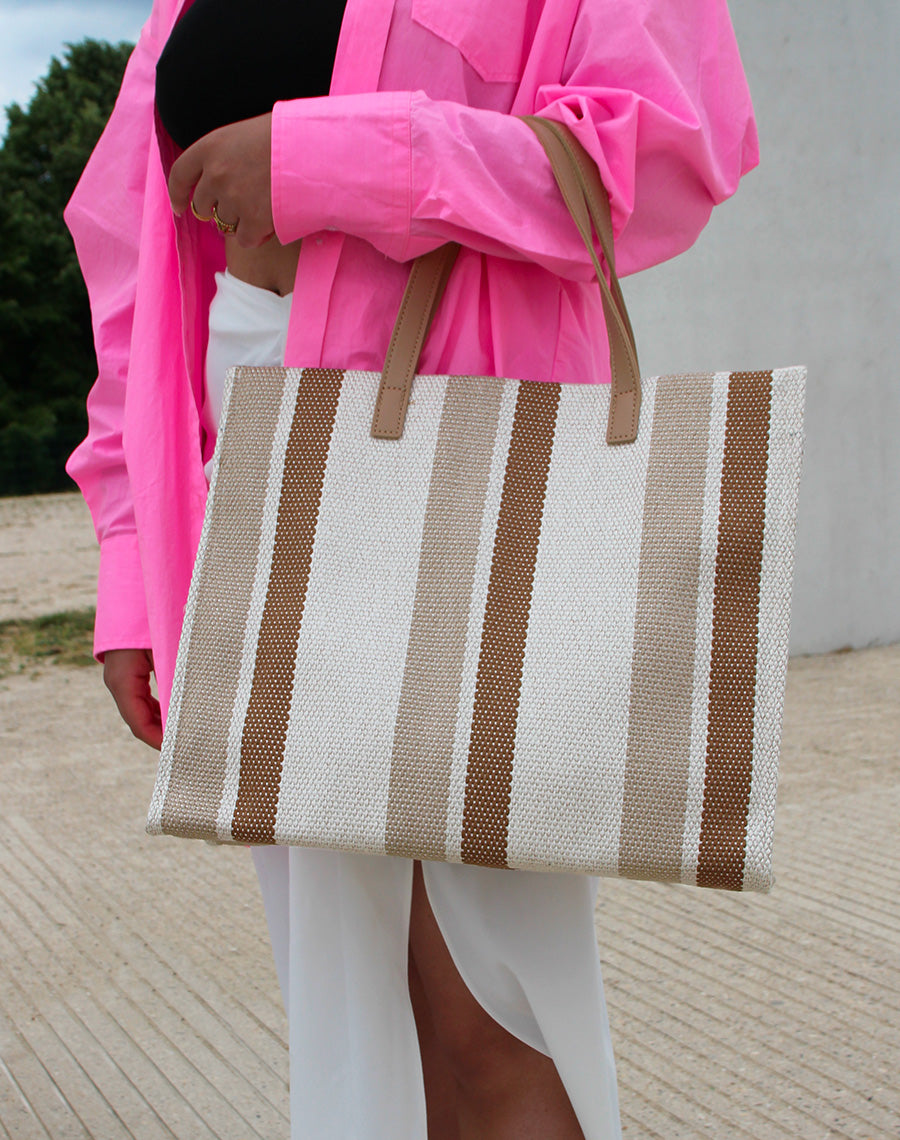 Cabas beige et camel en tissu